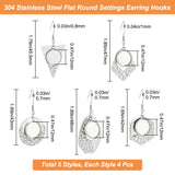 20Pcs 5 Style Hexagon & Teardrop & Flat Round & Polygon 304 Stainless Steel Dangle Earring Settings, with Round Cabochon Settings & 40Pcs Plastic Ear Nuts, Mixed Patterns, Tray: 12mm, 42~48mm, Pin: 0.7mm, 4Pcs/style