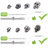 304 Stainless Steel Beads & European Beads, Skull, Antique Silver, 8~16x8~11x8.5~14mm, 8pcs/box
