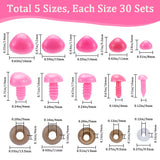 150Pcs 5 Style Craft Plastic Doll Noses, Safety Noses, Pearl Pink, 6~14x8~16mm, Pin: 3~6mm, 30pcs/style