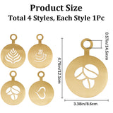 430 Stainless Steel Coffee Latte Art Molds, Coffee Stencils, Flat Round with Coffee Bean/Leaf/Heart/Cup Pattern, Golden, 121x86x0.6mm, Hole: 14.5mm, 4pcs/set