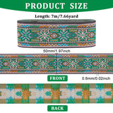 Ethnic Style Embroidery Polyester Ribbons, Jacquard Ribbon, Tyrolean Ribbon, Garment Accessories, Floral Pattern, Green, 2 inch(50mm), about 7.66 Yards(7m)/Roll