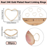 80Pcs Brass Linking Rings, Long-Lasting Plated, Heart, Real 24K Gold Plated, 9x10x1mm, Inner Diameter: 9x7.5mm