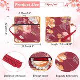 14Pcs Double Layer Chinese Brocade Tassel Zipper Jewelry Bag Gift Pouch, Square with Flower Pattern, Mixed Color, 12.2x12.2x0.25cm