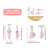 20Pcs 2 Style Natural Rose Quartz Pendants with Stainless Steel Color Alloy Findings, Nuggets & Bullet, 10pcs/style