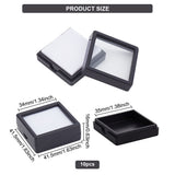 Plastic Jewelry Organizer Box, with Glass Window, for Jewelry Storage Package, Square, Black, 4.15x4.15x1.6cm