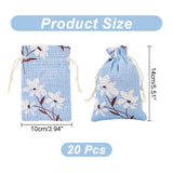 20Pcs Cotton Cloth Packing Pouches, Drawstring Bags with Flower Pattern, Cornflower Blue, 14x10cm