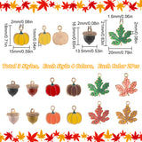 24Pcs 12 Style Autumn Theme Alloy Enamel Pendants, Maple Leaf & Acorn & Pumpkin, Mixed Color, 16.5~21x13.5~20x1~13.5mm, Hole: 1.6~2mm, 2pcs/style