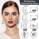 100Pcs 304 Stainless Steel Stud Earring Findings, with 100Pcs Open Jump Rings & 100Pcs Plastic Ear Nuts, Stainless Steel Color, 8x5x0.6mm, Hole: 1.2mm, Pin: 0.7mm