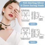 2 Pairs 2 Size 925 Sterling Silver Stud Earring Findings, 6 Claws Blank Earring Post, Platinum, 11~16.5x13~16.5mm, Tray: 8.5~12x9.5~13.5mm, Pin: 0.8mm, 1 Pair/size