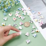 45pcs 9 colors Handmade Porcelain Ceramic Beads, Flower Printed, Heart, Mixed Color, 15x15x7mm, Hole: 3mm, 5pcs/color