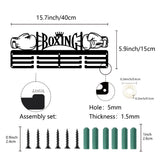 Fashion Iron Medal Hanger Holder Display Wall Rack, 3-Line, with Screws, Black, Boxing, Word, 150x400mm, Hole: 5mm