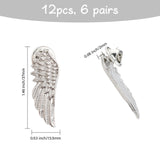 6 Pairs Alloy Wing Brooch for Backpack Clothes, Platinum, 37x13.5x2mm, Pin: 1mm