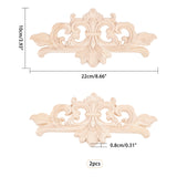 Rubber Wood Carved Onlay Applique, Center Flower Long Applique, for Door Cabinet Bed Unpainted Decor European Style, BurlyWood, 10x22x0.8cm