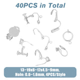 32Pcs 8 Style Brass Clip-on Earring Converters Findings, Screw on Clip on Earring Findings, with Horizontal Loops, Platinum, 13~19x6~17x4.5~9mm, Hole: 0.6~1.6mm, 4Pcs/style