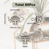 80Pcs Teapot Tibetan Style Zinc Alloy Charms, Antique Silver, 16x18x2mm, Hole: 2mm