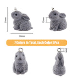 35Pcs 7 Colors Easter Opaque Resin Cute Pet Pendants, 3D Rabbit Charms with Platinum Tone Iron Loops, Mixed Color, 21x24x12mm, Hole: 2mm, 5pcs/color