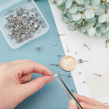 80Pcs 4 Colors 304 Stainless Steel Post Stud Earring Settings with 316 Surgical Stainless Steel Pins and 80Pcs 304 Stainless Steel Ear Nuts, Stainless Steel Color, 3~8mm, pin: 0.8mm, fit for 3~8mm rhinestone, 20pcs/color