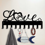 Word Love Iron Wall Mounted Hook Hangers, Decorative Organizer Rack with 10 Hooks, for Bag Clothes Key Scarf Hanging Holder, Word, 115x250mm