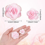 3D Rose Flower Polyester Computerized Embroidered Ornament Accessories, for Costume, Hat, Bag, Pink, 42x10mm and 28x11mm, 30pcs/box