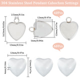 DIY Blank Heart Dome Pendant Making Kit, Including 304 Stainless Steel Pendant Settings, Glass Cabochons, Stainless Steel Color, 120Pcs/box