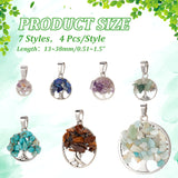 28Pcs 7 Styles Mixed Gemstone Pendants, Tree of Life Charms, with Antique Silver Alloy Findings, 13~38mm, 4pcs/style