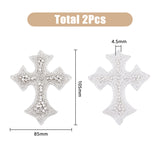 Computerized Embroidery Rhinestones Cloth Iron on/Sew on Patches, Costume Accessories, Appliques, Cross, Beige, 105x85x4.5mm