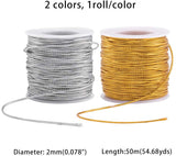 Jewelry Braided Thread Metallic Cords, Gold & Silver, Mixed Color, 1.3~1.6mm, about 50m/roll, 2rolls/set