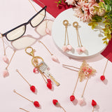 20Pcs 2 Colors Opaque Resin Simulation Strawberry Pendant Decorations for Keychain, with Brass Cable Chains, Mixed Color, 76mm, 10pcs/color