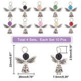 Angel Imitation Pearl Acrylic Pendants, Tibetan Style Alloy Charms, Mixed Color, 22~23x20x7.5mm, Hole: 2.5~3mm, 40pcs/box