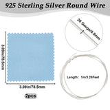 925 Sterling Silver Wire, Round, with Suede Fabric Square Silver Polishing Cloth, Silver, 20 Gauge, 0.8mm, about 3.28 Feet(1m)/Bag