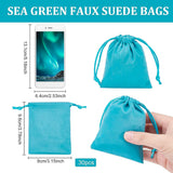 Faux Suede Packing Pouches, Drawstring Bags, Light Sea Green, 9.6x8cm