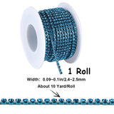 1 Roll Electrophoresis Iron Rhinestone Strass Chains, Rhinestone Cup Chains, with Spool, Light Sapphire, SS8.5, 2.4~2.5mm, about 10 Yards/roll