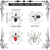 20Pcs 2 Colors Alloy Rhinestone Pendants, Spider Charms, Mixed Color, 30.5x27.5x5mm, Hole: 2.7mm, 10Pcs/color