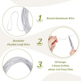 Aluminum Wire, Round, Bendable Flexible Craft Wire, with Spool, Silver, 18 Gauge, 1.0mm, about 164.04 Feet(50m)/Bag