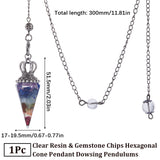 1Pc Clear Resin & Gemstone Chips Hexagonal Cone Pendant Dowsing Pendulums, with Brass Findings, 300mm, Hole: 1.5mm