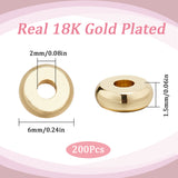 200Pcs Brass Spacer Beads, Nickel Free, Flat Round/Disc, Real 18K Gold Plated, 6x1.5mm, Hole: 2mm
