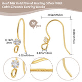 5 Pairs Sterling Silver with Clear Cubic Zirconia Earring Hooks, Ear Wire with Loops, with S925 Stamp, Real 18K Gold Plated, 22 Gauge, 15x17x3mm, Hole: 1.8mm, Pin: 0.6mm