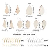 DIY Earring Making Kit, Including 80Pcs 4 Style Wooden Pendant, Leaf & Horse Eye & Kite & Teardrop & Quadrangle, 100Pcs Iron Open Jump Rings, Nickel Free, 100Pcs Brass Earring Hooks, Mixed Color, 47.5~55x19~27.5x2~3mm, Hole: 1.5~3mm, 20pcs/style