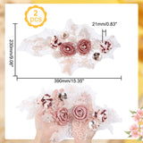 3D Flower Organgza Polyester Embroidery Ornament Accessories, Sequin/Paillette Applique Patch, Sewing Craft Decoration, with Rhinestone, Light Coral, 390x230x21mm
