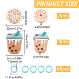 Knitting Tool Kit, Including Donut & Bubble Tea Silicone Needles Protectors Stoppers, Plastic Knitting Stitch Maker Rings, Mixed Color, 64Pcs/box