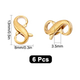 Brass Double Opening Lobster Claw Clasps, Infinity Shape, Champagne Gold, 13x8x3.5mm, 6pcs/box