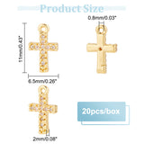 Micro Pave Clear Cubic Zirconia Charms, with Brass Findings, Cross Charm, Real 18K Gold Plated, 11x6.5x2mm, Hole: 0.8mm, 20pcs/box