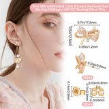 5 Pair Brass Micro Pave Clear Cubic Zirconia Bowknot Stud Earring Findings, with Horizontal Loops and 10Pcs Ear Nuts, Nickel Free, Real 18K Gold Plated, 12.5x17.5mm, Hole: 1.2mm, Pin: 0.8mm