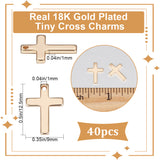 40Pcs Brass Tiny Cross Charms, Nickel Free, Real 18K Gold Plated, 12.5x9x1mm, Hole: 1mm