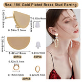 20Pcs Half Round Brass Stud Earring Findings, with Vertical Loops & 20Pcs Open Jump Rings & 50Pcs Plastic Ear Nuts, Real 18K Gold Plated, 9x16mm, Hole: 2.5mm, Pin: 0.8mm