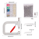 DIY Pearl Rivet Kits, with Manual Pearl Rivet Fixing Machine, Stainless Steel Four Claw Nails & Beading Tweezers, Imitation Pearl Acrylic Beads, Mixed Color, 140x108x30mm