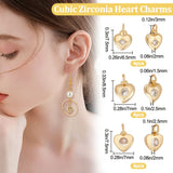 12Pcs 3 Style Brass Micro Pave Cubic Zirconia Charms, with Jump Ring, Long-Lasting Plated, Heart Charm, Golden, 7.5~8x6.5~7x2~2.5mm, Hole: 1.5~3.5mm, 4pcs/style