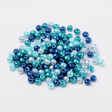 Carribean Blue Mix Pearlized Glass Pearl Beads, Mixed Color, 4mm, Hole: 1mm, about 400pcs/box