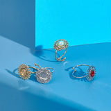 DIY Blank Dome Ring Making Kit, Including 304 Stainless Steel Flower Open Cuff Finger Ring Cabochon Settings, Glass Cabochons, Golden & Stainless Steel Color, 4Pcs/box