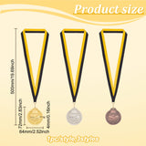 3Pcs 3 Colors Alloy Award Swimming Medal, with Stripe Pattern Lanyard, Flat Round, Mixed Color, 500mm, 1pc/color